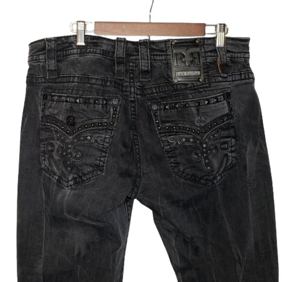 Rock Revival Other - Rock Revival Mens Farland Relaxed Straight Leg Jeans Size 36x31 Black‎ Studs